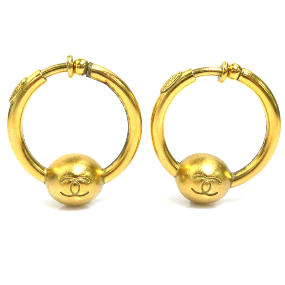 CHANEL Authentic Gold Logo Earrings